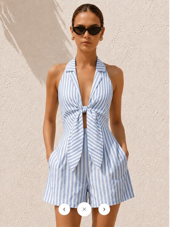 Commense Pants - NWT Commense Halter Tie Front Striped Romper Sz M